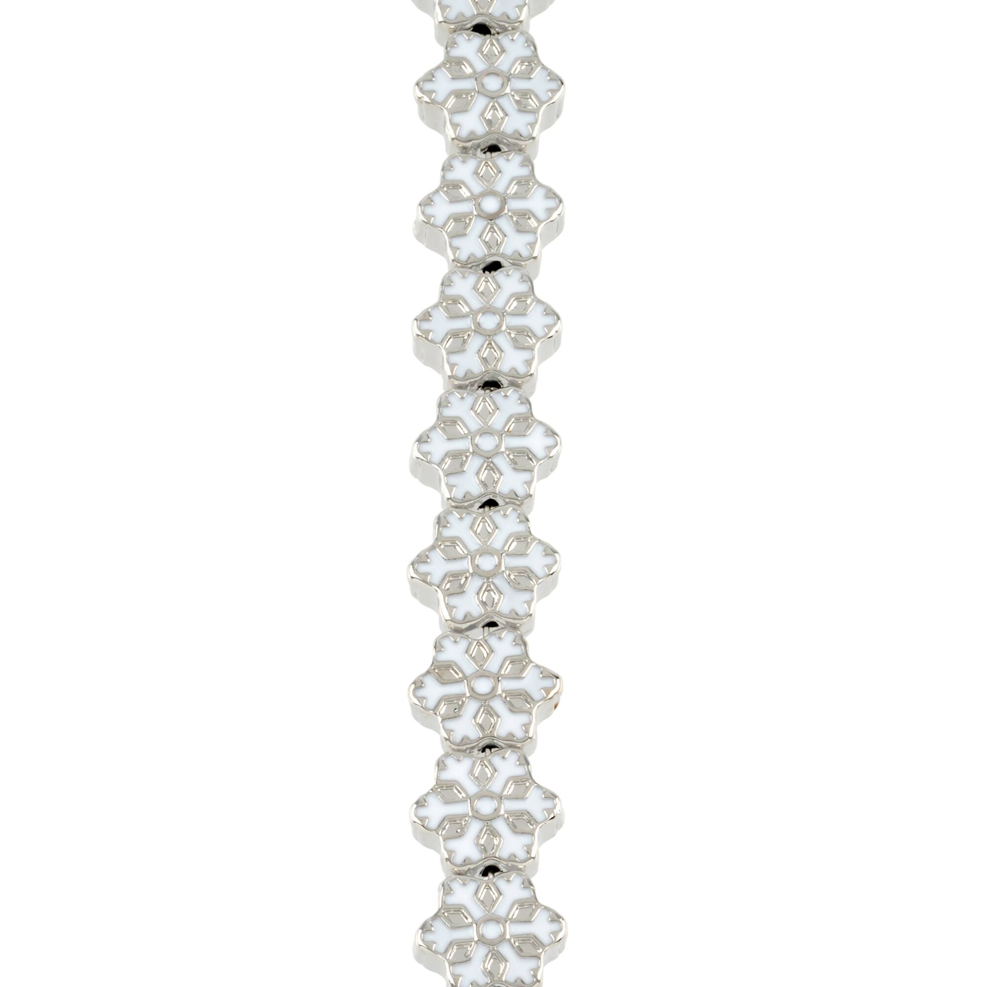 Rhodium & White Snowflake Beads, 12mm by Bead Landing™